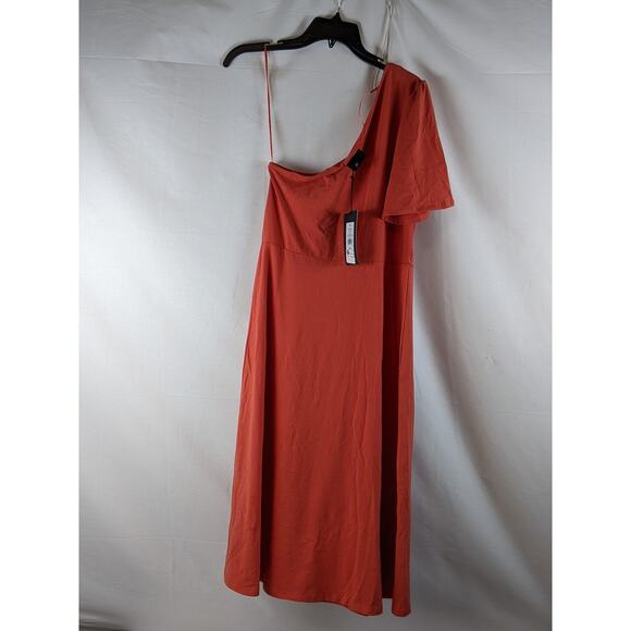 Who What Wear One Shoulder Midi Dress Puff Short Sleeve M Paprika Red Soft Knit - Picture 9 of 9